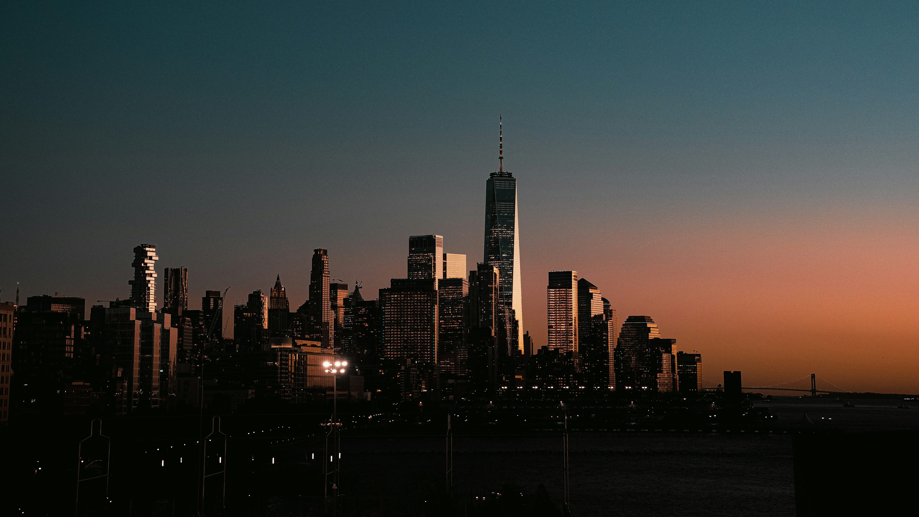 City skyline at dusk